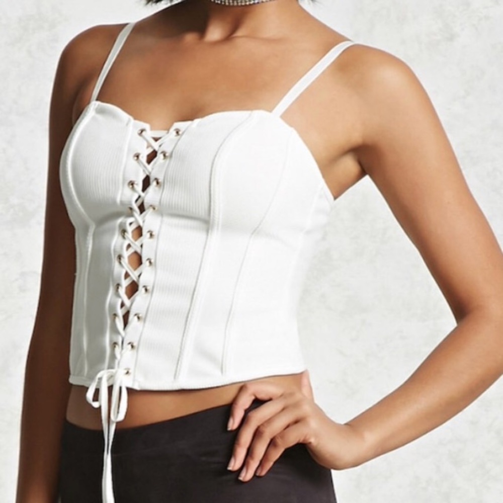 White Lace-up Bustier Top